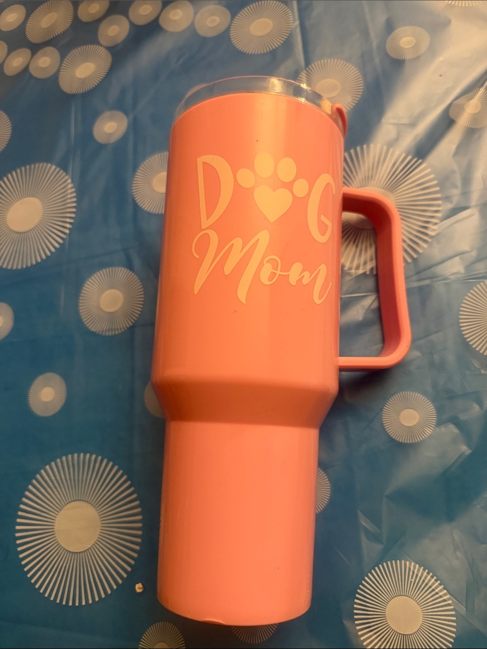 Pink "Dog Mom" Insulated Travel Tumbler with Handle